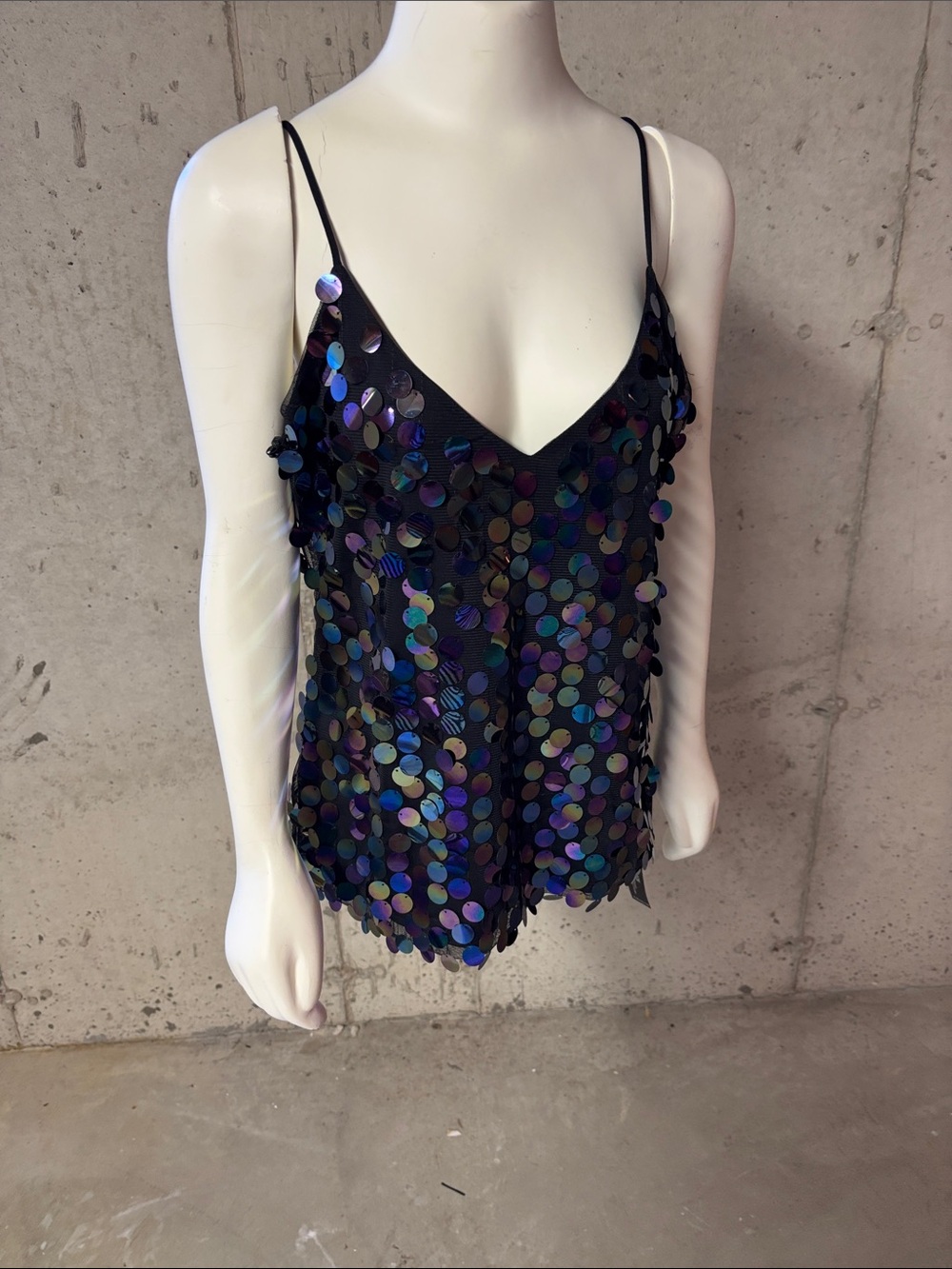 VENUS Black Iridescent Sequin V-Neck Camisole Top